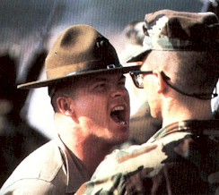 Drill Instructor Stressing Recruit during Boot Camp