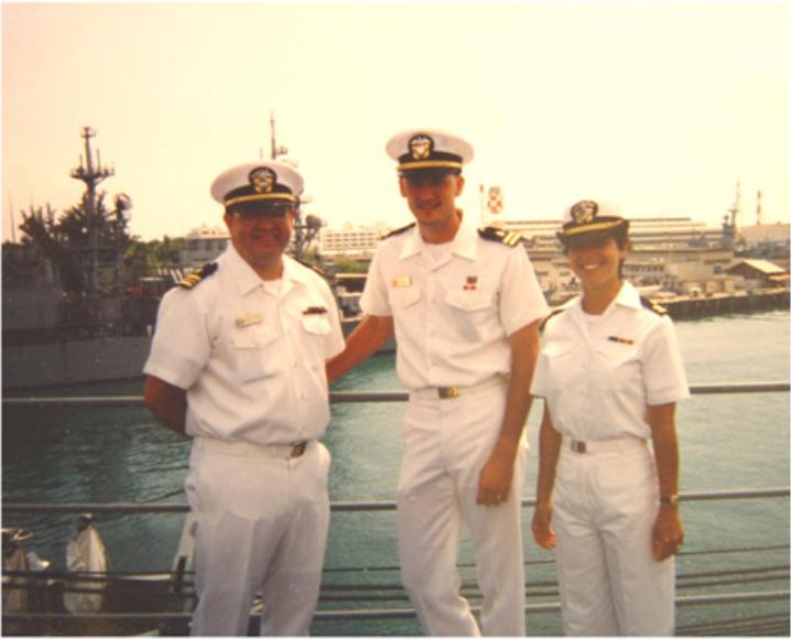 Dr. Hughey aboard the USS Frank Cable AS-40 as it is arriving at Pearl Harbor